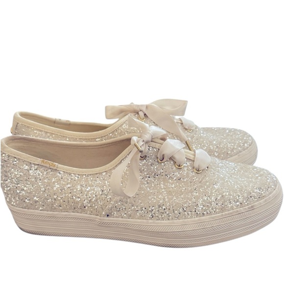 Sparkling Kate Spade ♠️ Cream Sneakers with Ribbon Laces - Picture 11 of 13